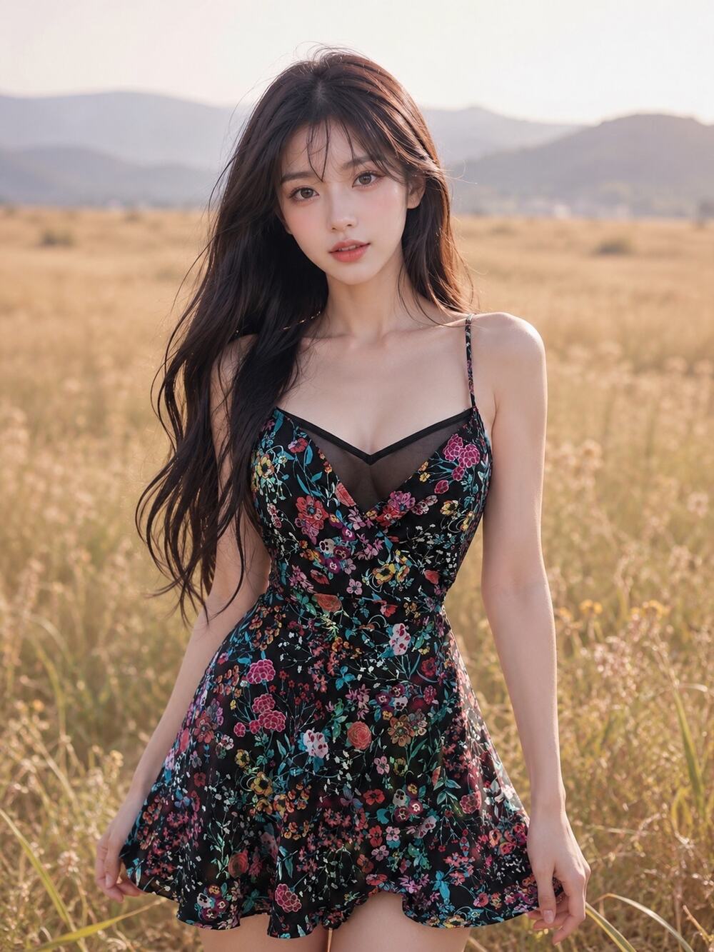 Express Enchanted Petal Path floaty floral skirted shorts romper playsuit